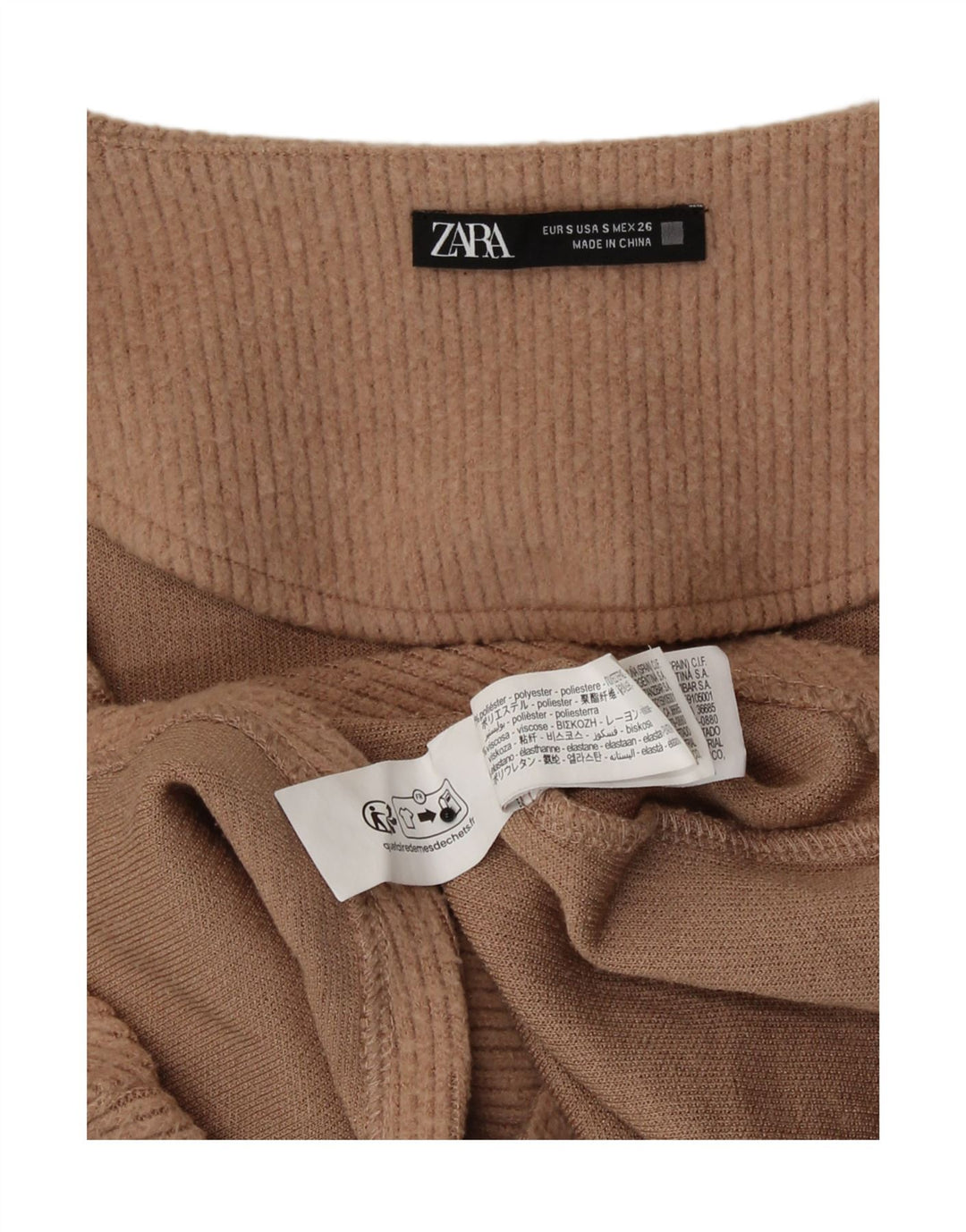 Crop Top pentru femei Zara cu mânecă lungă UK 8 Mic Maro Poliester
