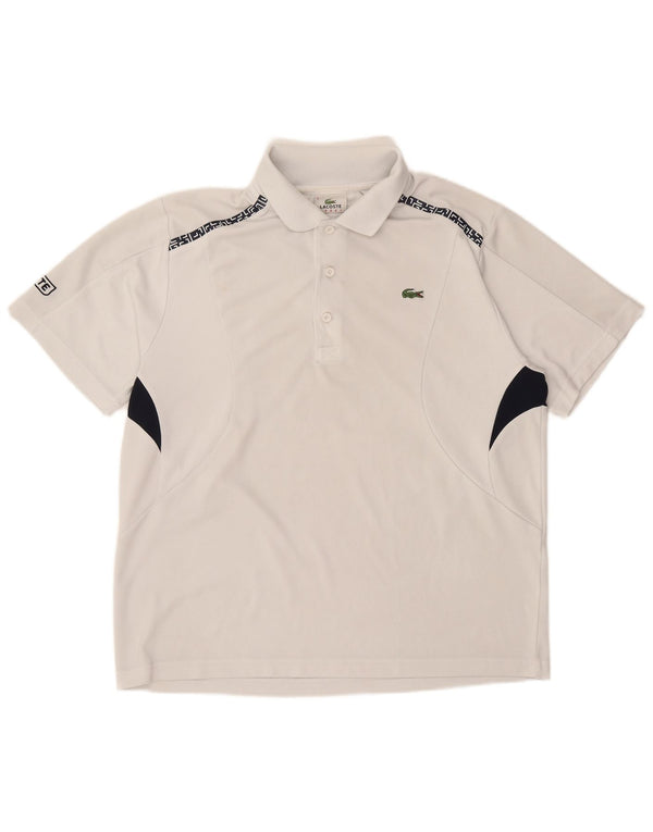 Tricou polo grafic pentru bărbați Lacoste Mărimea 5, mare, alb, bloc de culoare