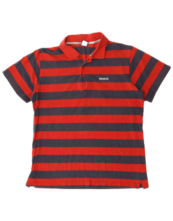 Tricou polo Reebok pentru bărbați, bumbac cu dungi roșii mari