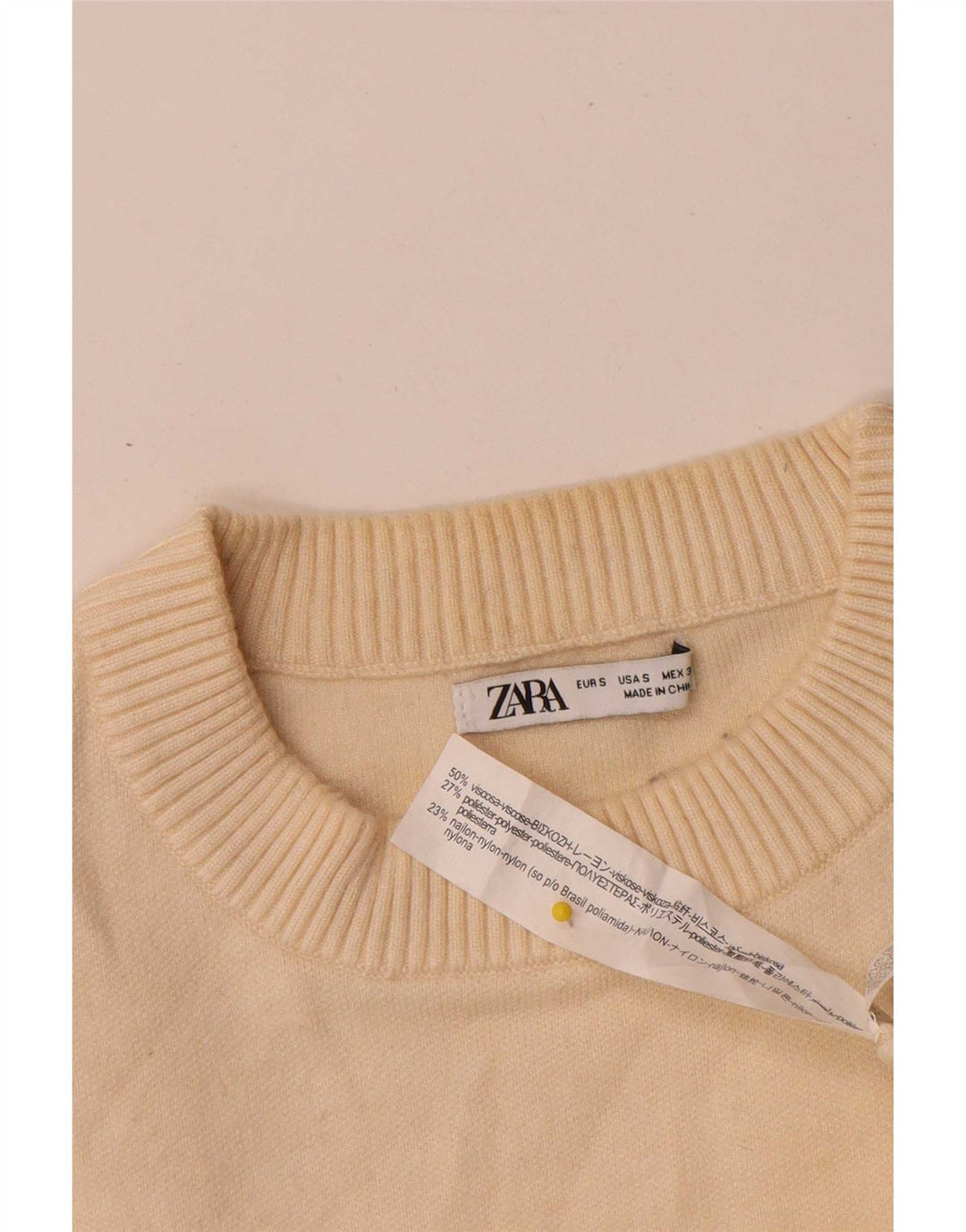 Pulover pentru bărbați Zara, cu decolteu, mic, bej, viscoză
