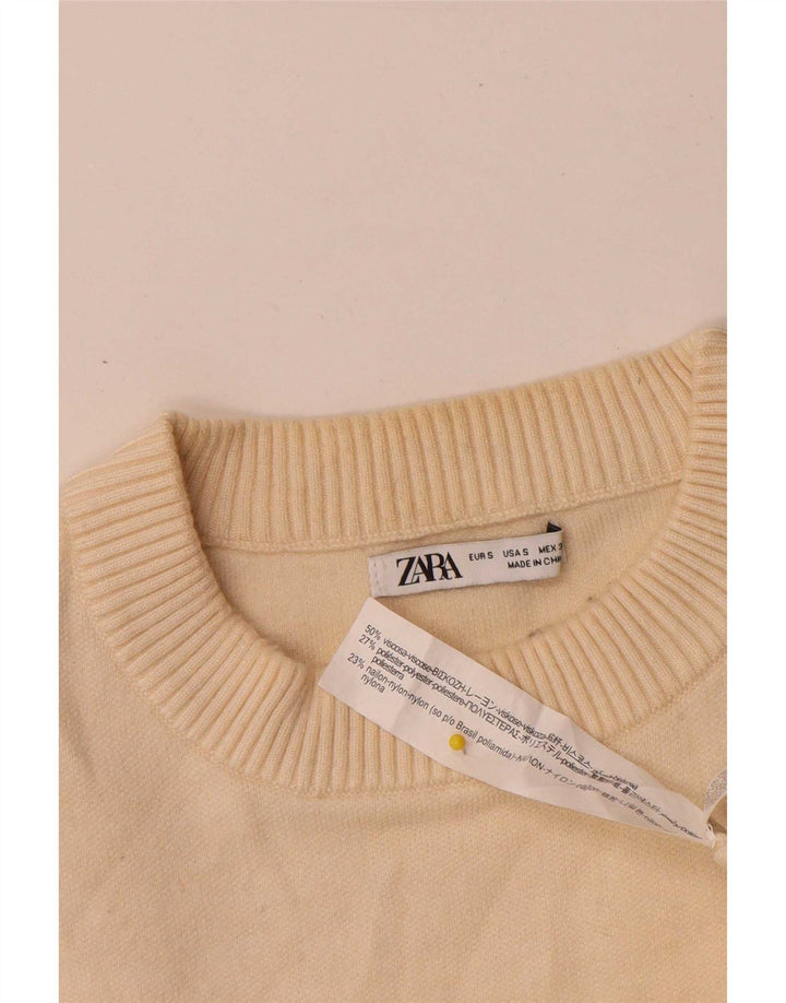 Pulover pentru bărbați Zara, cu decolteu, mic, bej, viscoză