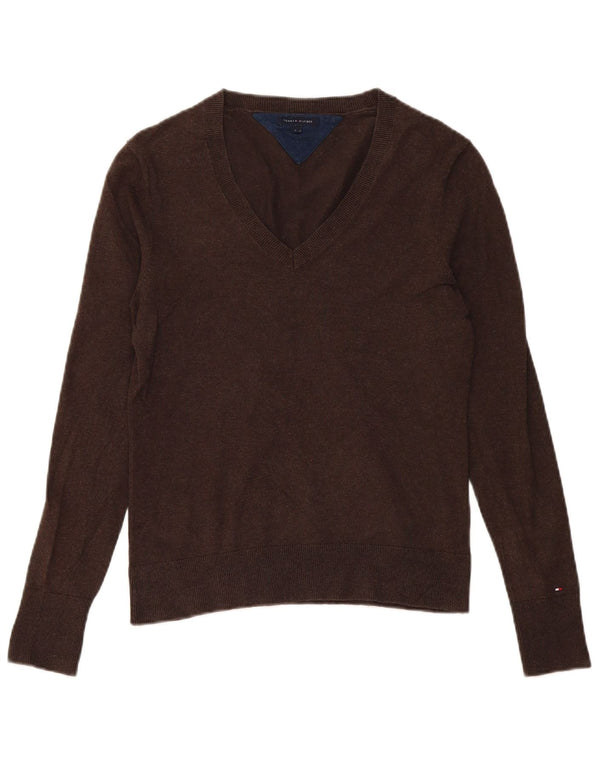 Pulover cu decolteu în V Tommy Hilfiger pentru femei UK 14, bumbac maro mare