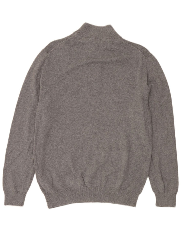 Crew Clothing Pulover pentru bărbați, cu fermoar, cu gât, bumbac mare, cu pete gri