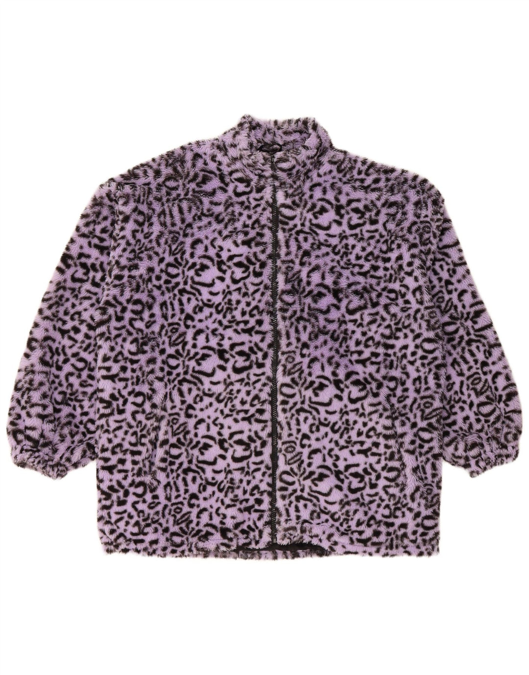 Jachetă bomber din blană artificială pentru femei VINTAGE UK 18 XL violet cu imprimeu animal