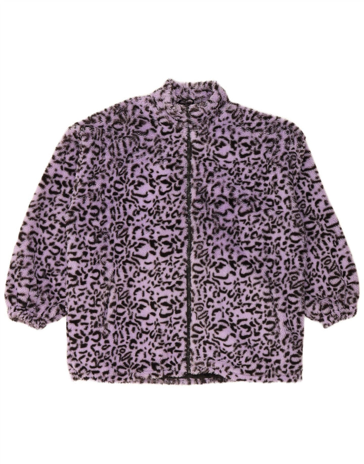 Jachetă bomber din blană artificială pentru femei VINTAGE UK 18 XL violet cu imprimeu animal