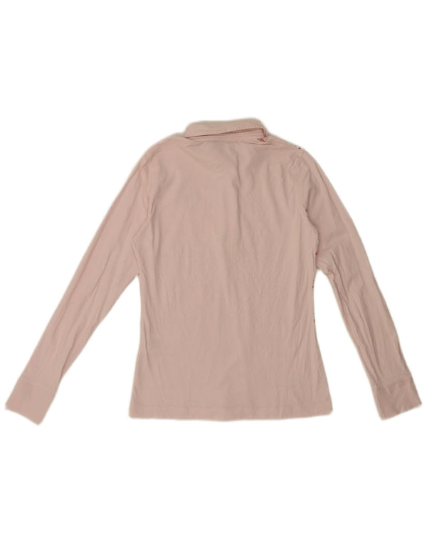 Tricou polo cu mânecă lungă pentru femei Diadora UK 12, bumbac cu carouri roz mediu