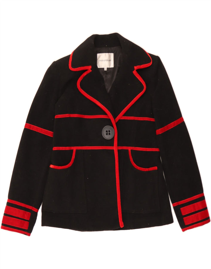 PARAPHRASE Womens 1 Button Blazer Jacket UK 10 Small Black Colourblock Vintage Paraphrase and Second-Hand Paraphrase from Messina Hembry 