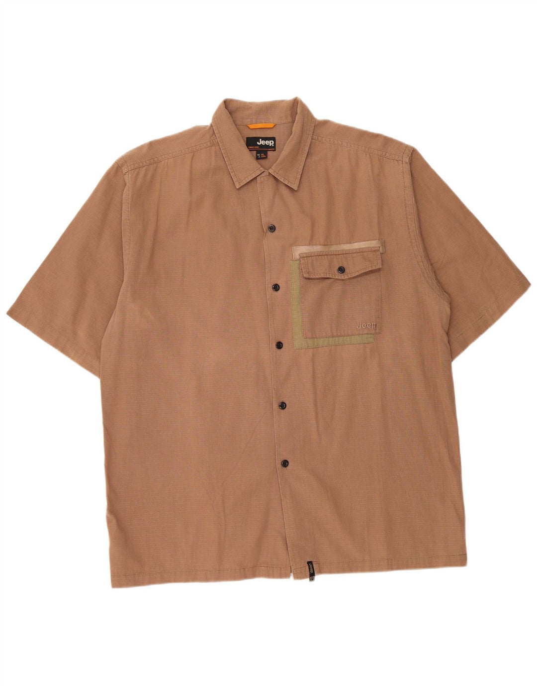 Cămașă cu mânecă scurtă pentru bărbați JEEP XL, bumbac cu carouri maro