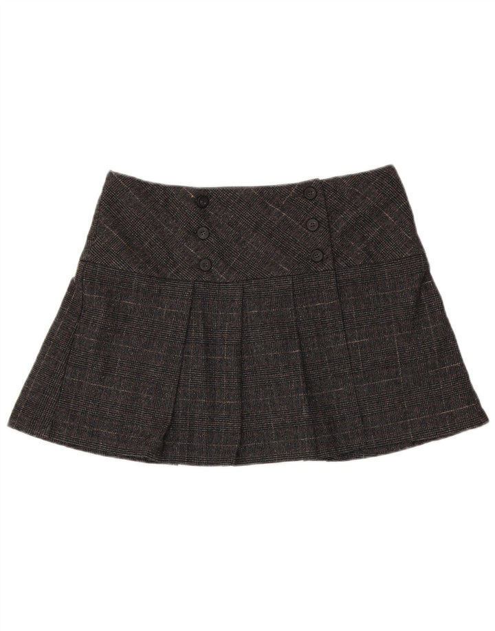 Fusta mini Benetton pentru femei IT 44 Medium W34 Gri Houndstooth Lână virgină