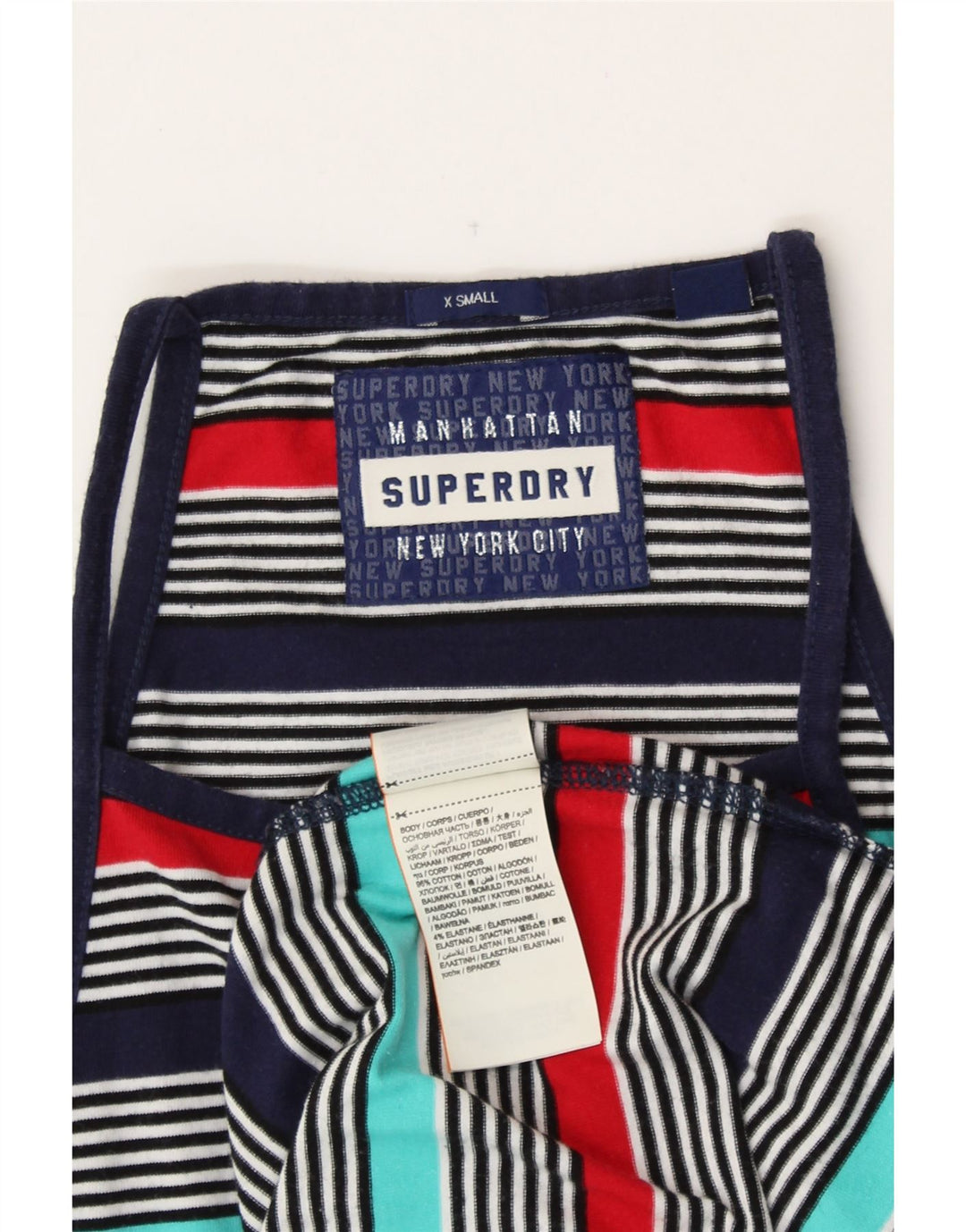 SUPERDRY rochie tricou Manhattan pentru femei UK 6 XS cu dungi multicolore