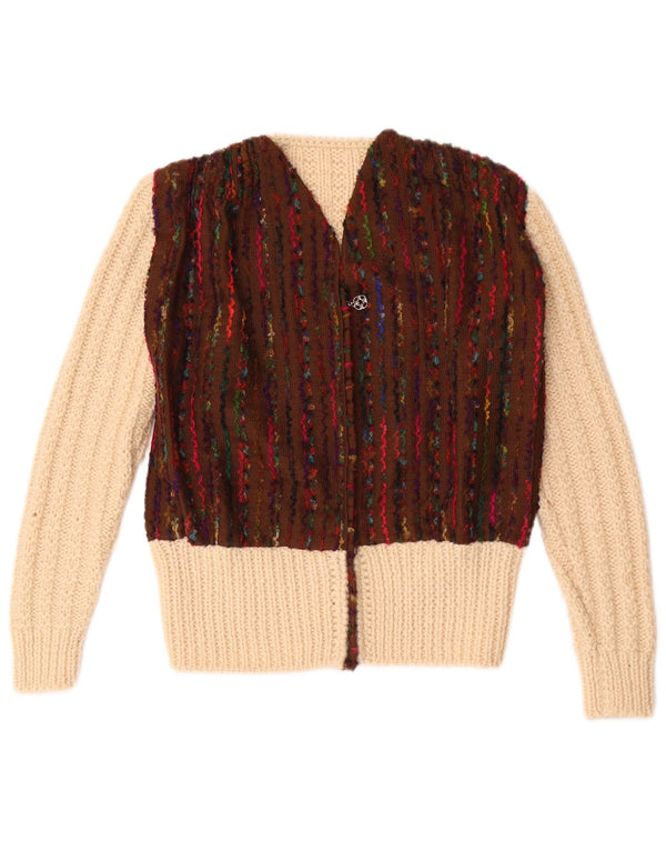 Pulover cardigan vintage pentru femei UK 12 Medium Off White Colorblock