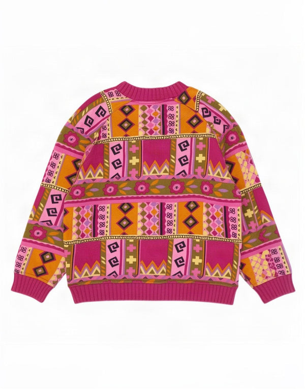 Pulover de hanorac supradimensionat vintage pentru femei UK 18 XL roz geometric