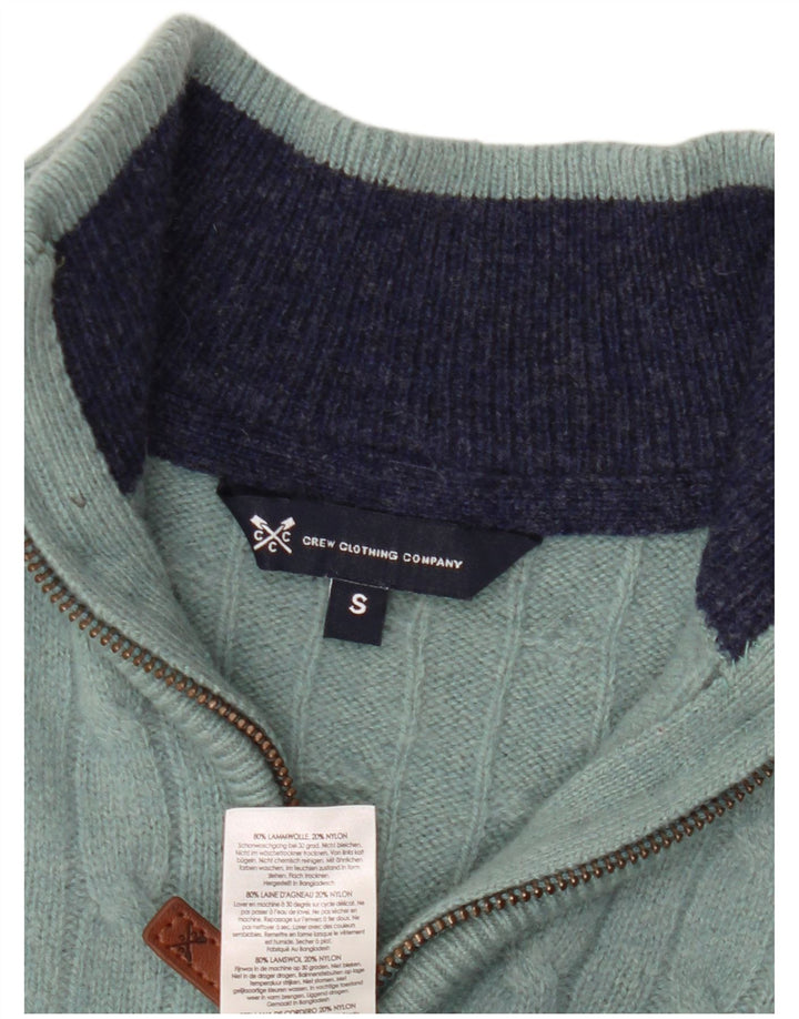 Crew Clothing Pulover pentru bărbați cu fermoar și gât, lână verde mică