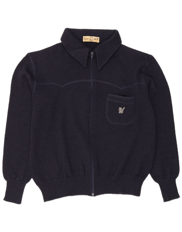 Cardigan Vintage pentru bărbați cu fermoar complet, lână mare, albastru