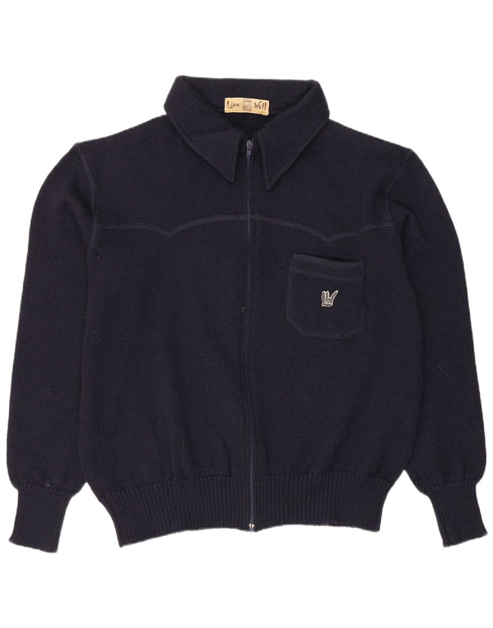 Cardigan Vintage pentru bărbați cu fermoar complet, lână mare, albastru