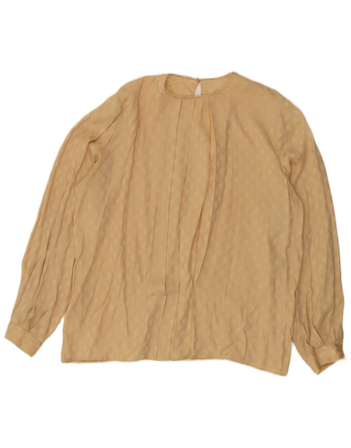 Bluză cu mânecă lungă cu model abstract pentru femei vintage UK 18 XL bej