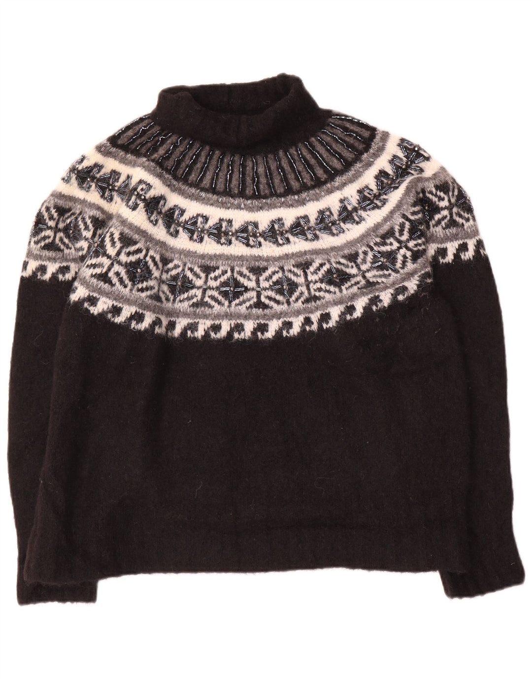 Pulover pentru femei Zara cu gât rulat UK 14 Medium Black Fair Isle Poliamidă