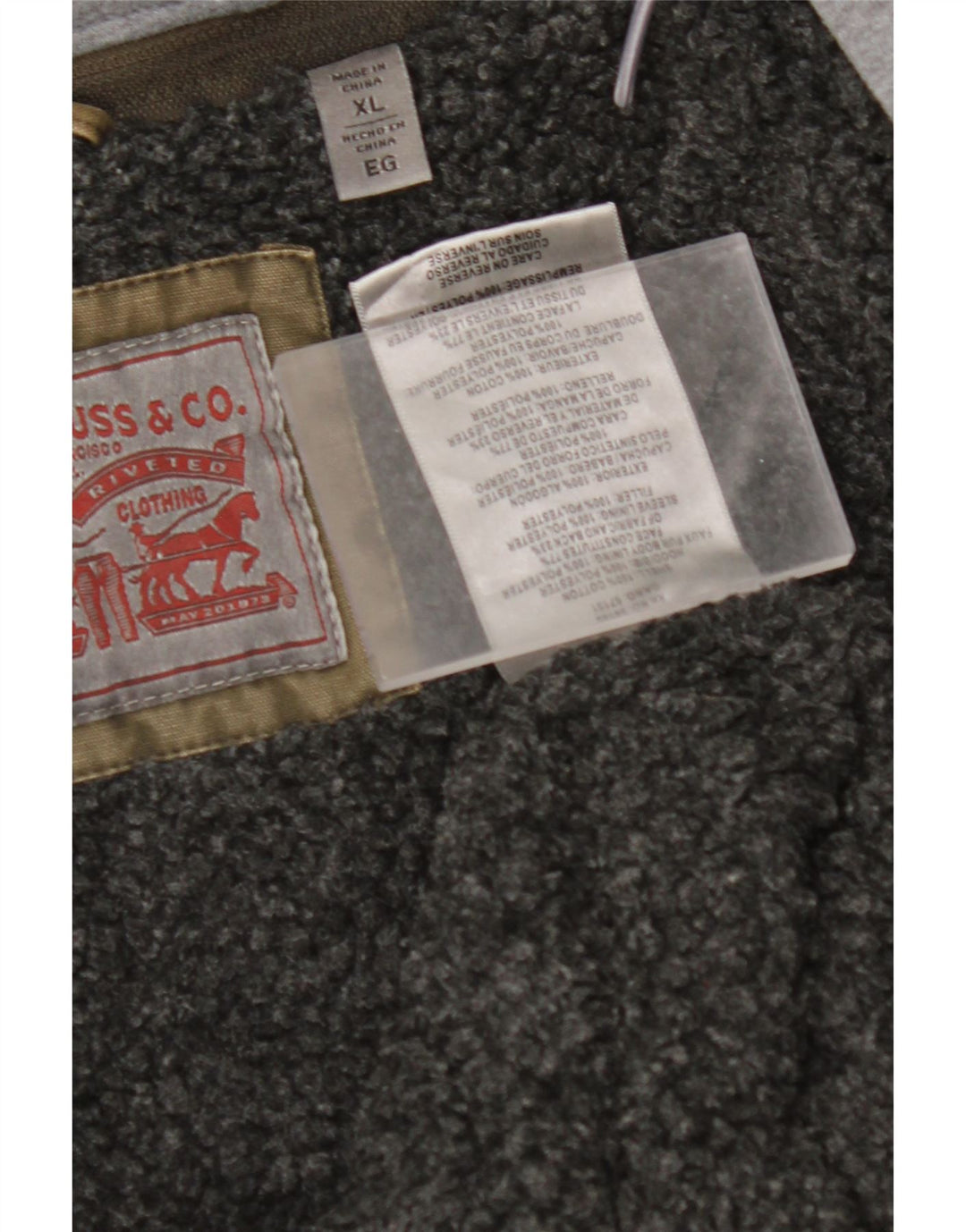 Jachetă Sherpa din denim cu glugă militară pentru bărbați LEVI'S UK 42 XL bumbac kaki