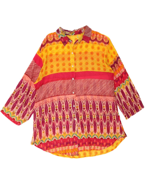 Bluză cămașă vintage pentru femei cu mâneci 3/4 UK 16 mare, multicoloră, geometrică
