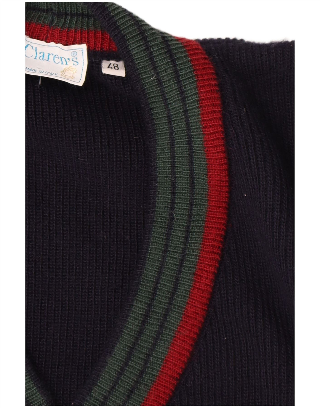 Pulover Cardigan Vintage pentru bărbați IT 48 Medium Bleumarin Lână cu dungi