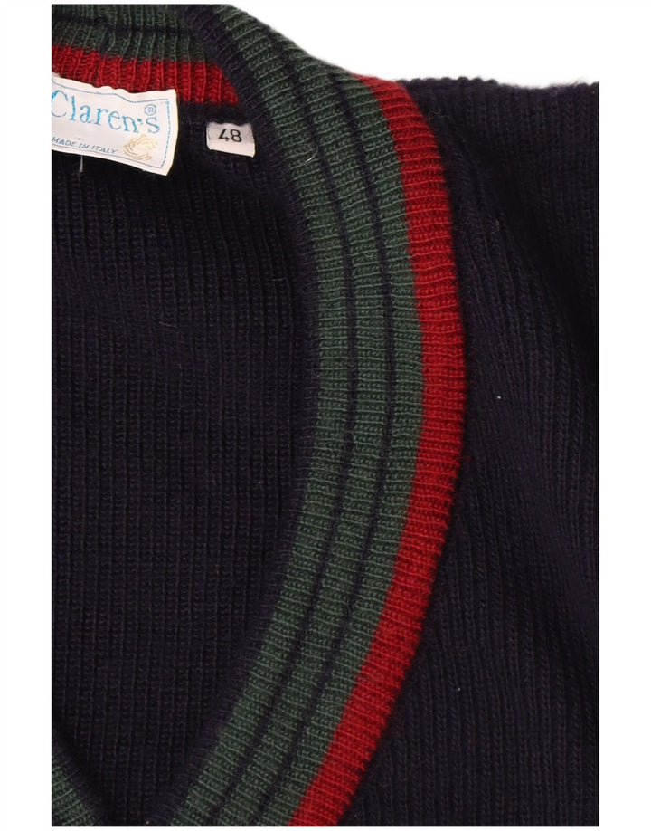 Pulover Cardigan Vintage pentru bărbați IT 48 Medium Bleumarin Lână cu dungi