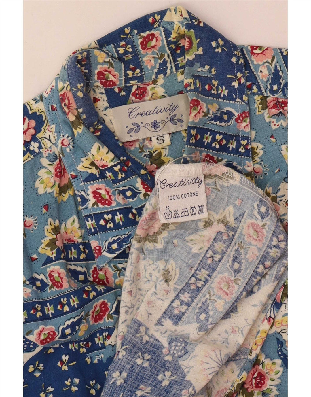Cămașă cu mânecă scurtă pentru femei Creativity UK 10 Small Blue Patchwork Bumbac