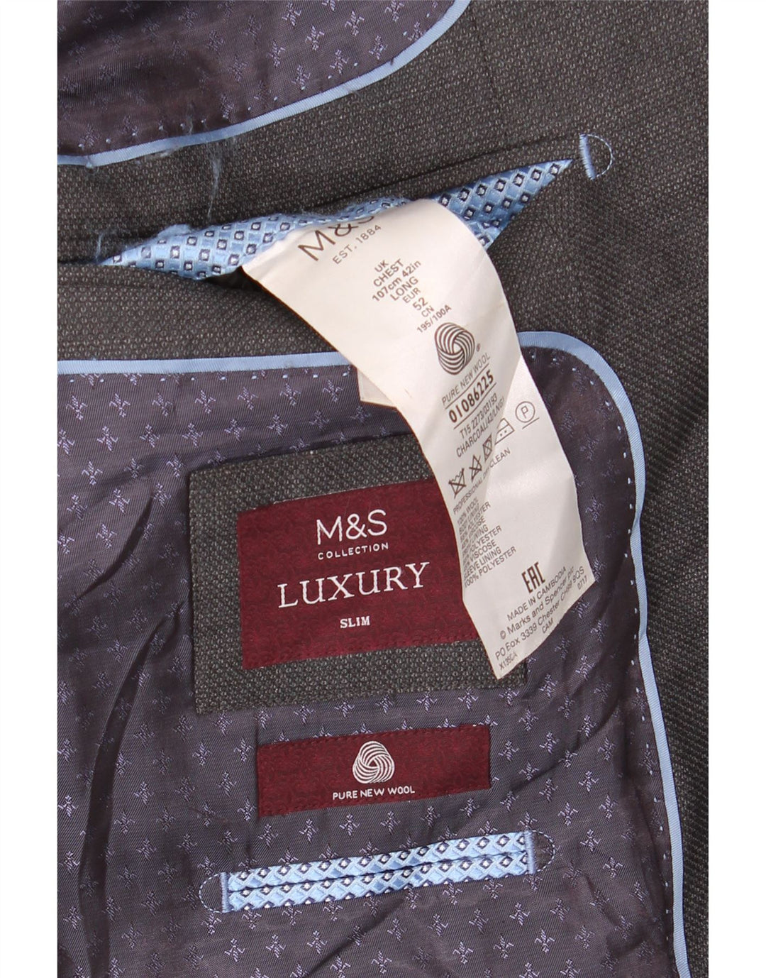 MARKS & SPENCER Mens Slim 2 Button Blazer Jacket IT 52 XL Grey Wool Vintage Marks & Spencer and Second-Hand Marks & Spencer from Messina Hembry 