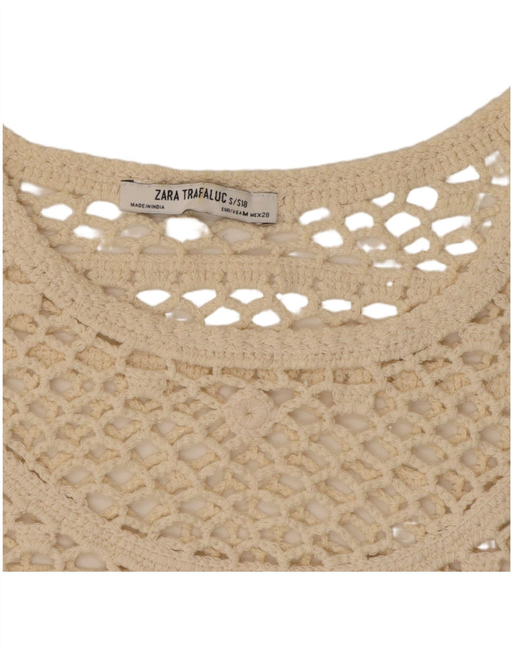 ZARA Womens Crop Crochet Blouse Top UK 10 Small Off White