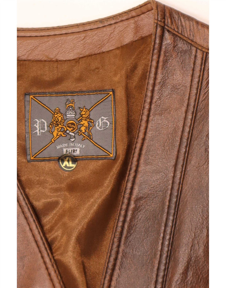 Vestă din piele vintage pentru bărbați XL maro