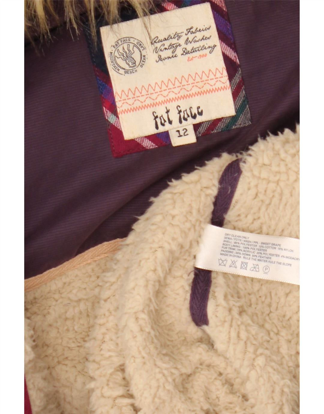 Gilet căptușit cu glugă pentru femei Fat Face UK 12 Poliester violet mediu