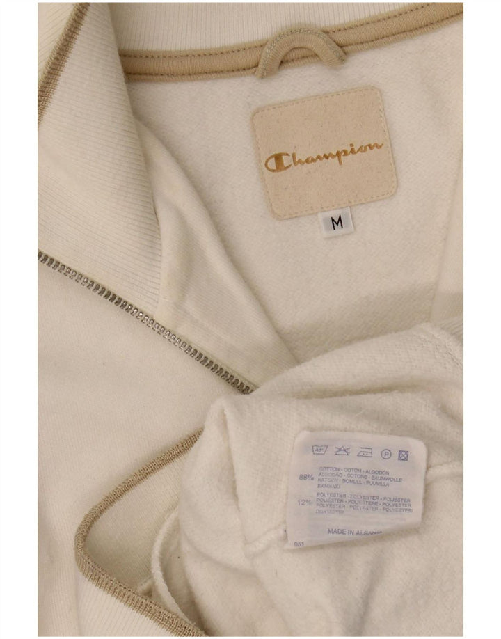Pulover pentru femei Champion, cu fermoar, cu gât, UK 14, bumbac alb mediu