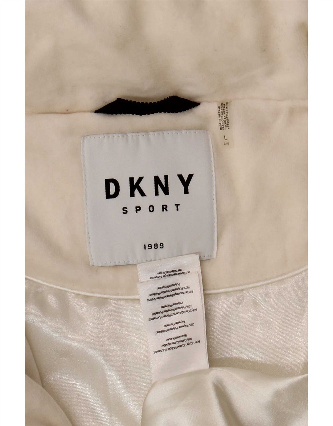 Jachetă căptușită cu grafică pentru femei Dkny UK 16, mare, alb, bumbac
