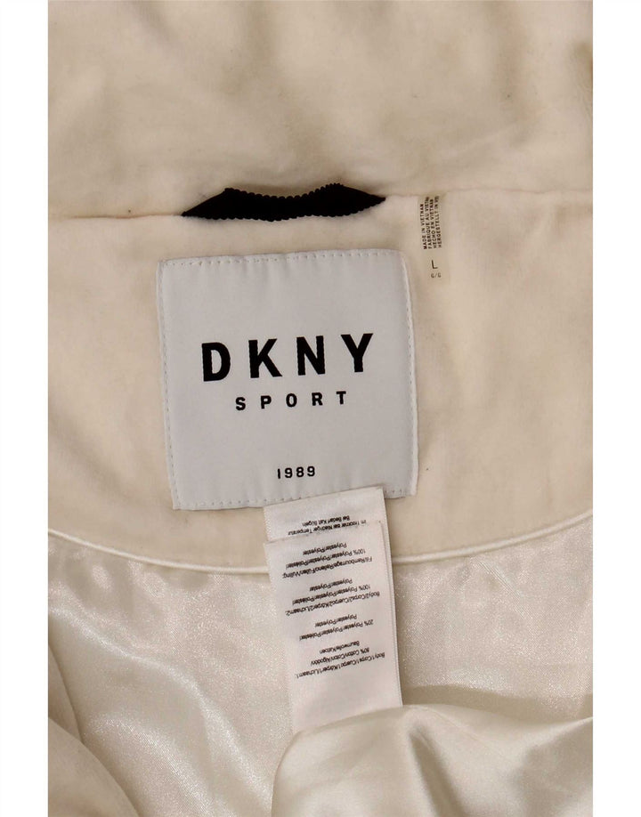 Jachetă căptușită cu grafică pentru femei Dkny UK 16, mare, alb, bumbac