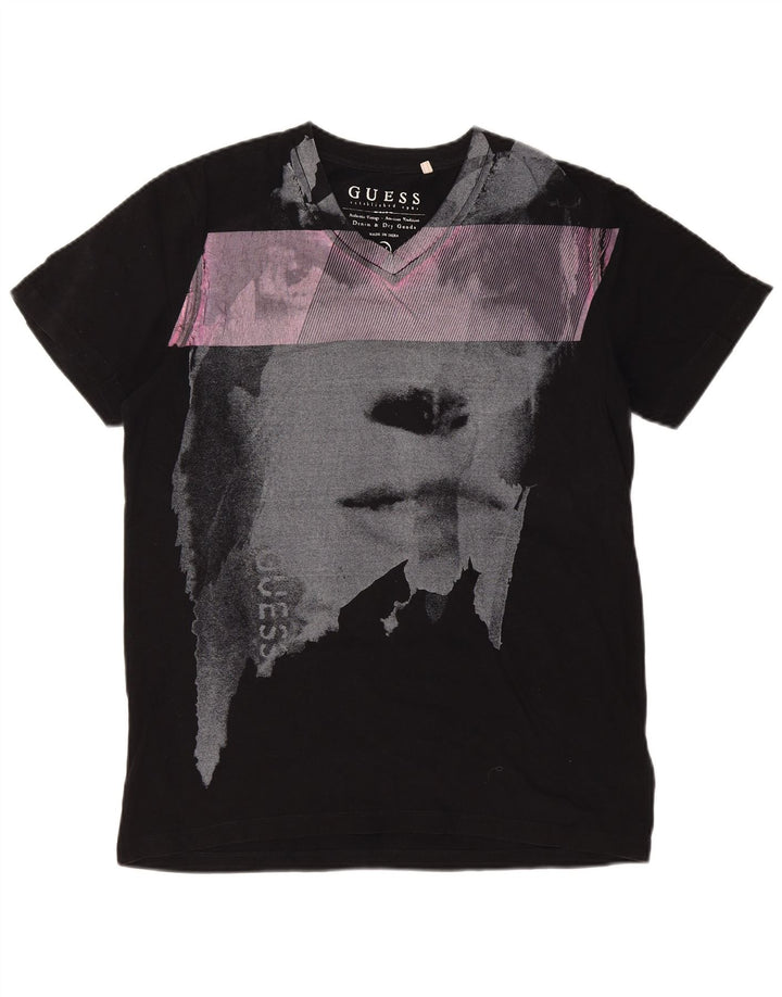 Tricou grafic Guess pentru bărbați Top mediu din bumbac negru