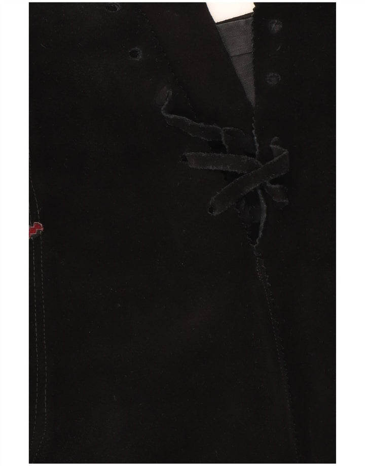 Fusta midi de piele de căprioară vintage pentru femei W28 Medium Black Geometric