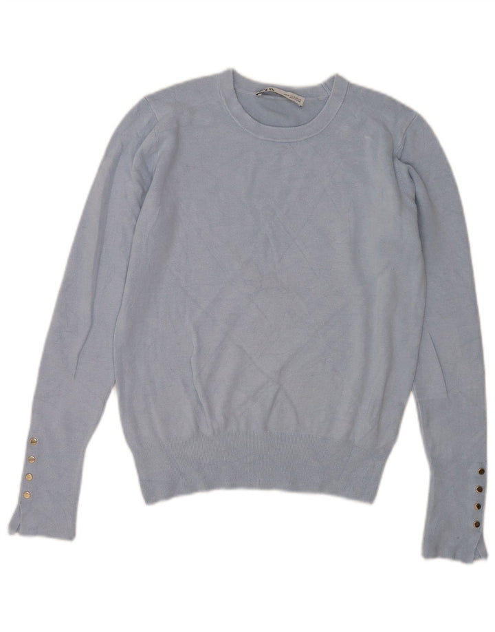 Pulover pentru damă Zara, cu decolteu triplu, UK 12, viscoză albastră medie