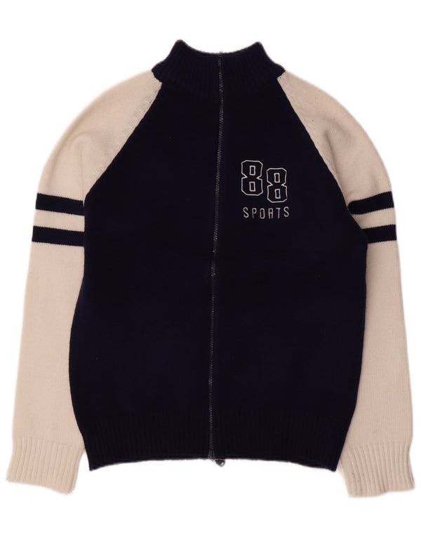 VINTAGE Pulover cardigan grafic pentru femei UK 14 Medium Bleumarin Colorblock