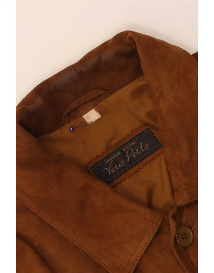 Bomber vintage pentru bărbați din piele intoarsa IT 50 mare, maro, din piele