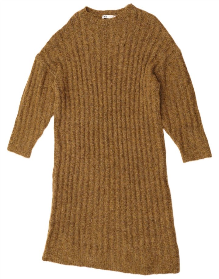 Rochie Jumper supradimensionată ZARA pentru femei UK 14 Medium Khaki Nylon