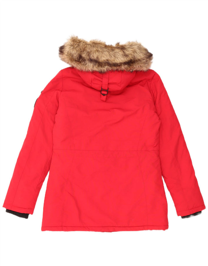 Jachetă parka supradimensionată cu glugă Superdry pentru femei UK 10 Small Red Nylon