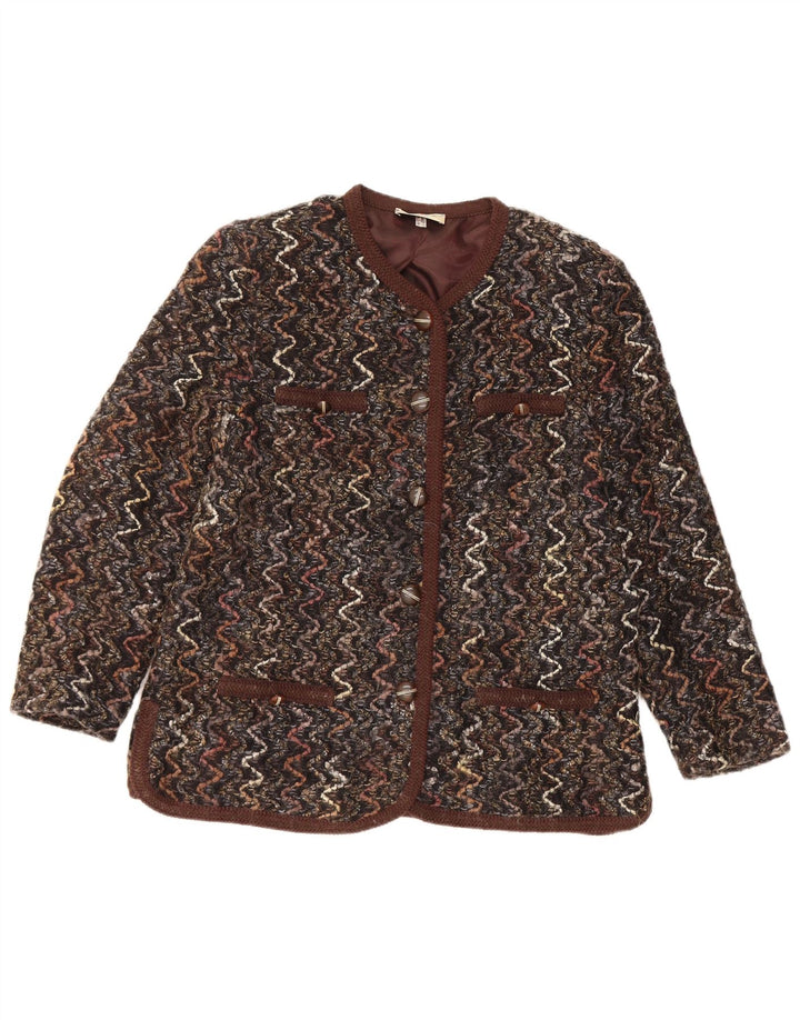 Jachetă Blazer Femei Maglificio cu 5 nasturi UK 16 Lână mare chevron maro