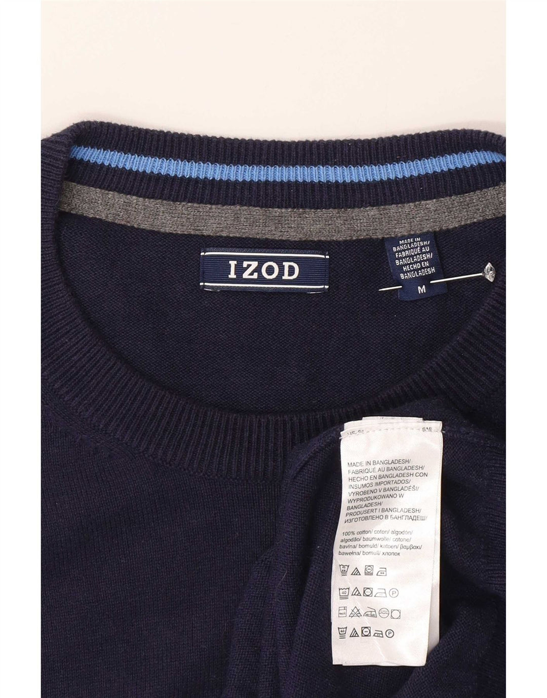 Pulover Izod pentru bărbați cu gât roșu, bumbac mediu albastru bleumarin