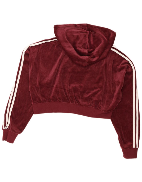 Jumper Adidas pentru femei Oversized Crop Velour Hoodie UK 8 Small Burgundy