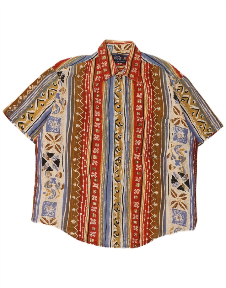 Cămașă vintage pentru bărbați cu mânecă scurtă, bumbac mozaic multicolor mediu