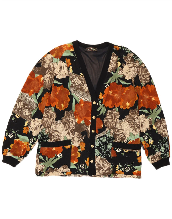 Pulover Cardigan Vintage pentru Damă IT 44 Lână Florală Multicoloră Medie