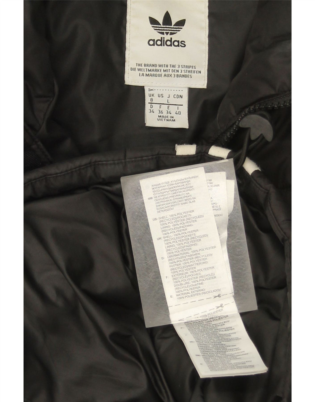 ADIDAS Womens Oversized Padded Jacket UK 8 Small Black Polyester Vintage Adidas and Second-Hand Adidas from Messina Hembry 