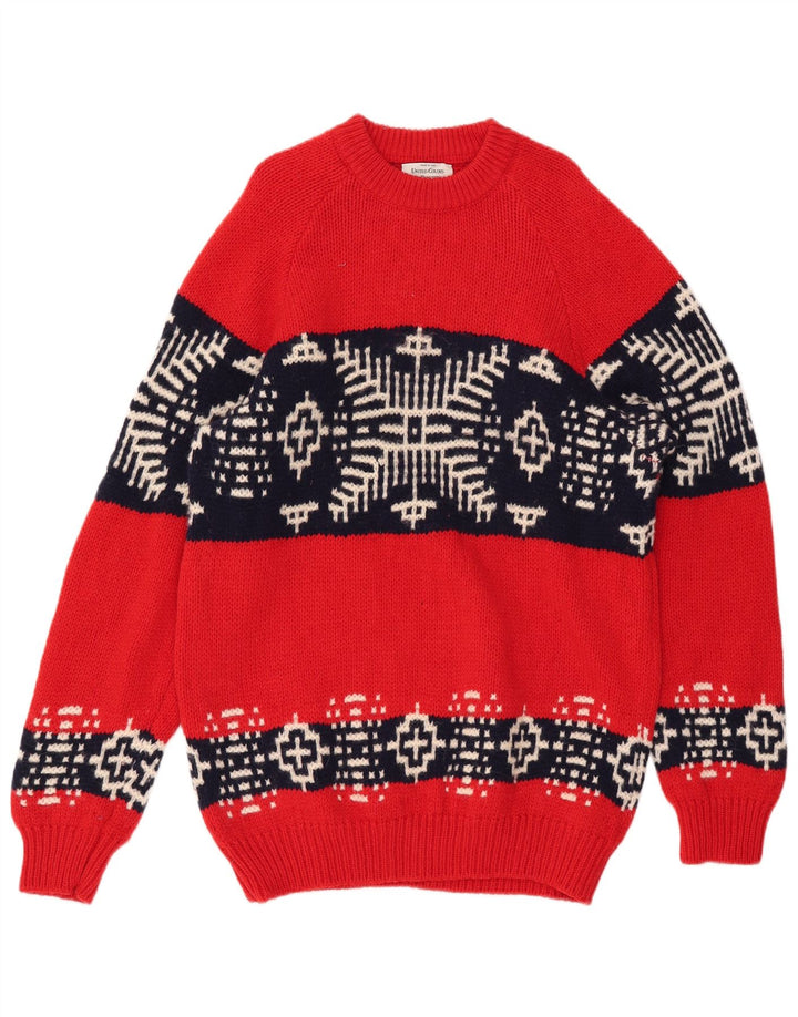 Pulover pentru bărbați BENETTON cu gât de barcă, lână Fair Isle, roșie medie