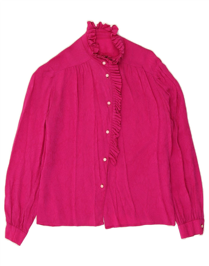 VINTAGE Womens Ruffle Front Shirt Blouse UK 14 Medium Pink Vintage Vintage and Second-Hand Vintage from Messina Hembry 