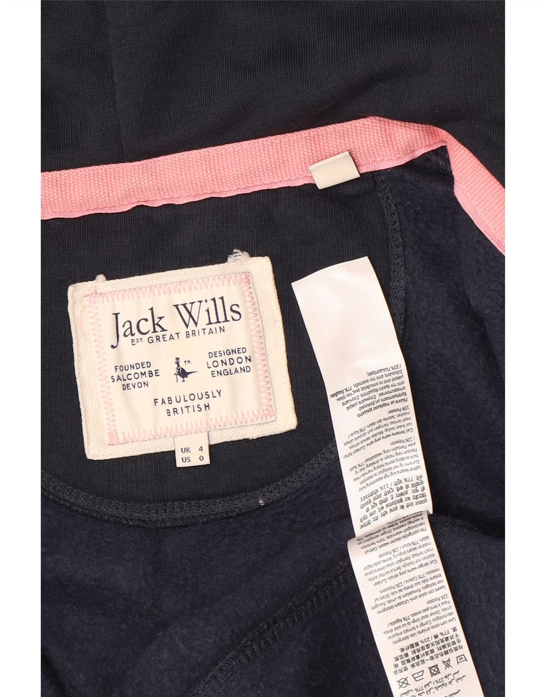 JACK WILLS Pulover cu glugă cu fermoar pentru femei UK 4 XS Bumbac bleumarin