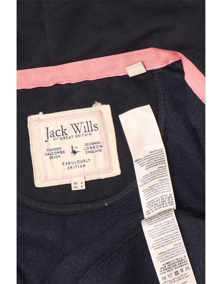 JACK WILLS Pulover cu glugă cu fermoar pentru femei UK 4 XS Bumbac bleumarin